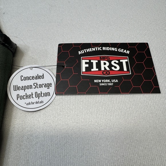 First MFG Co Hunt Club Green Canvas Black Leather Motorcycle Riding Vest Small - Picture 2 of 15